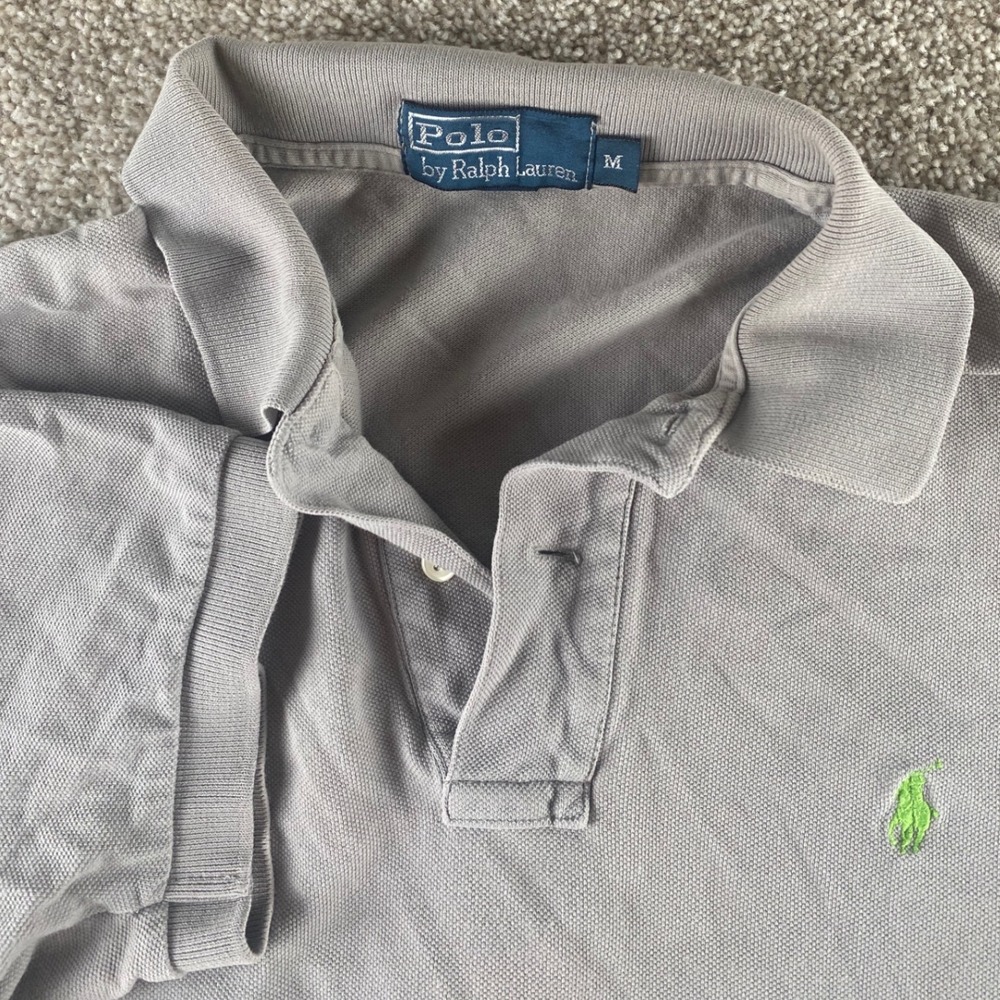 Polo Ralph Lauren Mens M Gray Short Sleeve Cotton Polo Shirt Lime Green Pony